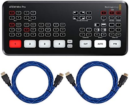 Blackmagic Design ATEM Mini Pro HDMI-преминете директно излъчване с високоскоростен кабел 4K, HDMI дължина от 2 на 6 метра, с въртяща глава в пакет (3 обекта)