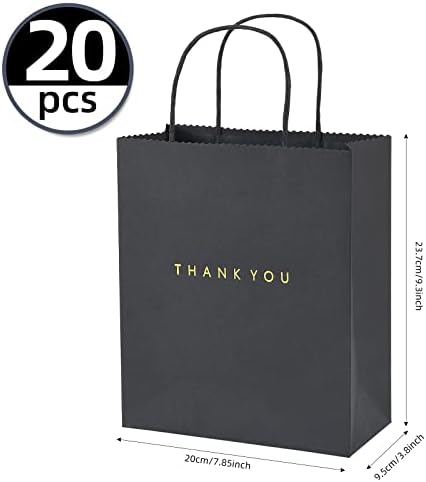 Uceoo Подарък пакети Thank You от черна хартия, 20 опаковки, Черни Подарък пакети, крафт торби с дръжки, 7,9 х 3,7