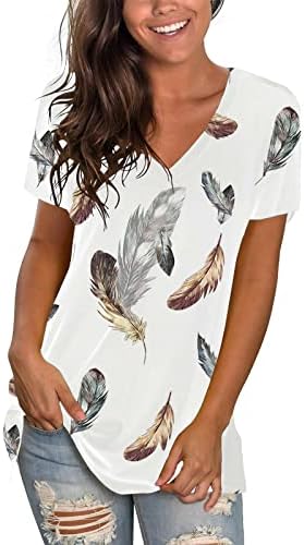 Есенно Годишната Графична Блуза, Тениска за Жени С Къс ръкав 2023 Облекло Памучен Блуза за Обяд с VОбразным деколте