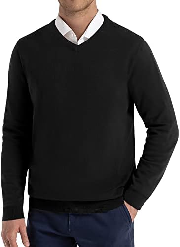 QUALFORT Мъжки Пуловер от Памук С V-образно деколте, Всекидневни Вязаный Пуловер, Пуловер