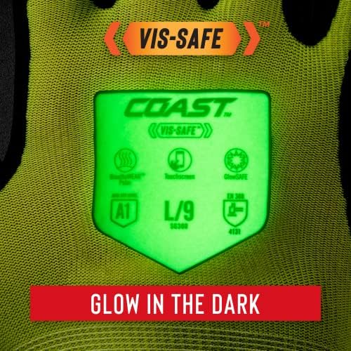Защитни ръкавици от нажежен нитрил Coast SG300 повишена видимост, ниво на намаляване на ANSI A1, Съвместими със сензорен екран,