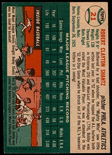 1954 Topps 21 от Боби Шанцем Филаделфия Атлетикс (Бейзболна картичка) (Бяла въртене), БИВШ Атлетикс