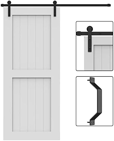 WINSOON 7,5 ФУТА Черно Директен Дизайн с Една Плъзгаща се Врата на Бараката Комплект Обков с Плъзгаща се Дръжка на Вратата на