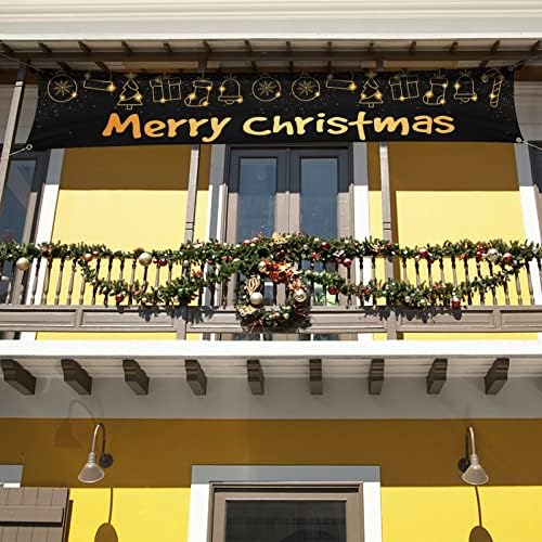 Голям Банер весела Коледа, Коледни Украси на Открито, на Черното Злато, Окачени Изображения 120 x 20, Огромен Знак