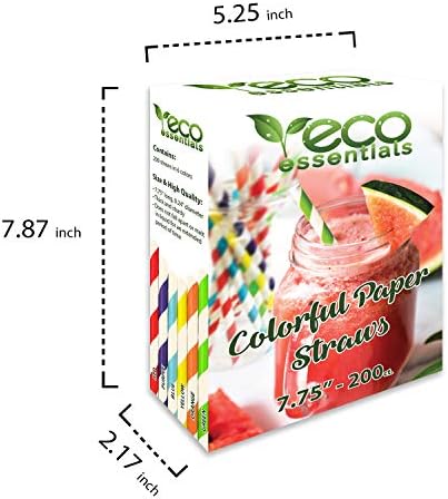 Party Essentials Eco Essentials Биоразградими Хартиени сламки за пиене в розово ивица (опаковка от 200 броя), 7,75