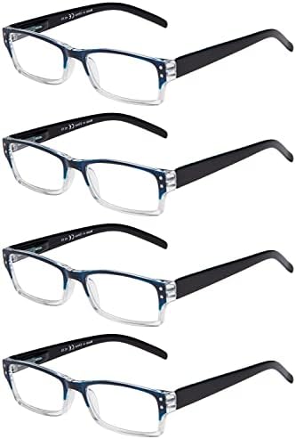 Очила за четене Eyekepper-4 опаковки, Синя Прозрачна Рамки за жени и Мъже, два цвята Очила за четене