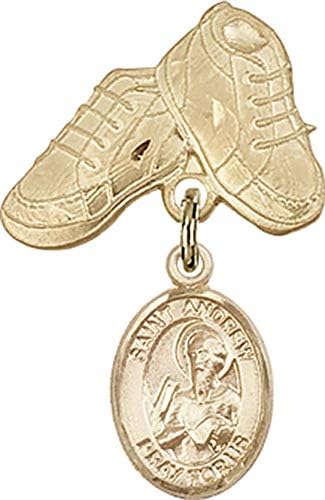 Детски икона Jewels Мания за талисман на Свети Апостол Андрей и игла за детски сапожек | Детски икона от 14-каратово злато с