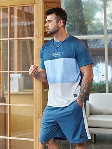 Мъжко облекло от две части, мъжка тениска с окраската и надпис и къси панталони с заплатками (Цвят: синьо и бяло Размер: