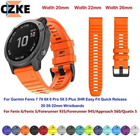 CZKE Силикон смарт каишка за часовник Garmin Fenix 7 7X7S 6X6 Pro 5X5 Plus 3HR Easy Fit Быстросъемные гривни 20 26