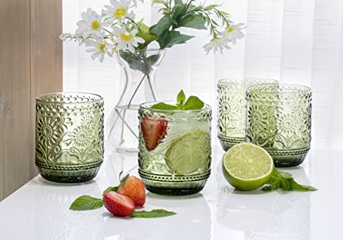 Ретро Комплект Чаши за пиене Зубър, Луксозна Декоративна Зелена съдове с Релефни Флорални, Определени от 4,4 инча, 12 мл