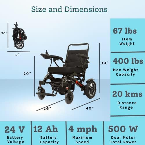 Електрическа инвалидна количка Vertunes Ex Automatic Fold за възрастни и деца с максимално тегло 400 килограма,