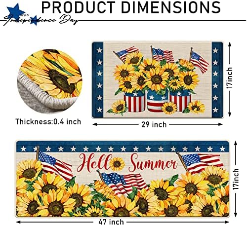 Tailus Здравей, Лято, 4 юли, Патриотични Декоративни Кухненски Подложки, Комплект от 2 Слънчогледи, американски флаг,
