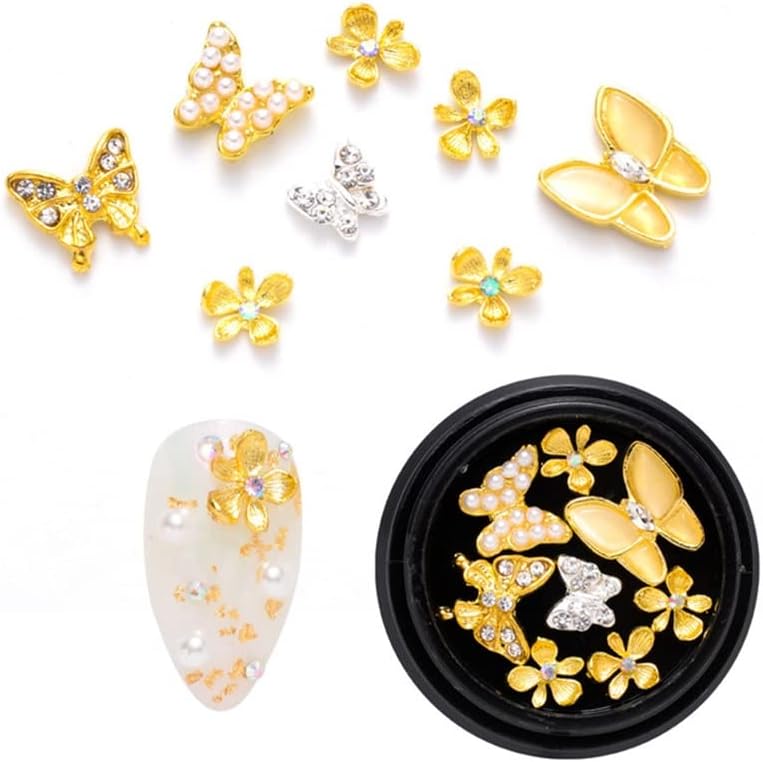 Метални Златни Карамфил с Орнаменти във формата на пеперуда, 3D Декорация за нокти, Кръг за Маникюр, дизайн на нокти
