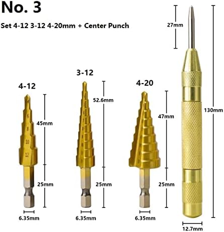 Сондажни длето със Стъпка конус PIKIS 3-12/4-12/4- Тренировка с директен дупка от дърво и метал с покритие от 20