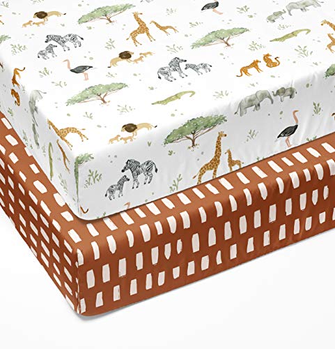 Чаршаф за легло Киселец + папрат 2 опаковка за стандартен матрак за бебешко креватче (Safari Adventure) - Кърпи