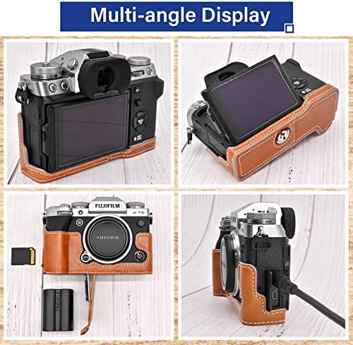 Rieibi Fuji XT5 Case - Качествен Наполовина калъф от изкуствена кожа за цифров фотоапарат Fujifilm X-T5 - Защитен