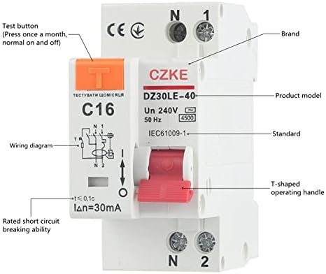 Автоматичен прекъсвач остатъчен ток UNCASO DZ30LE-40 230V 1P + N RCBO MCB със защита от претоварване работен ток и късо