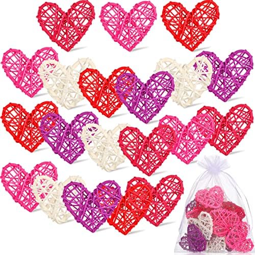Jutom 20 Броя Естествени Плетени Мъниста във формата на Сърце за Свети Валентин, Цветни Декоративни Топки от