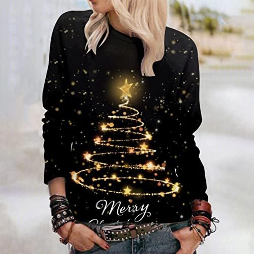 NOKMOPO, Коледни Тениски за Жени, Модни Ежедневни Пуловери с Дълъг Ръкав и Коледните Принтом Кръгъл Отвор, Топ,