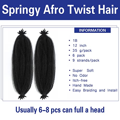 Пружинистые коса в стил Афро Привкус, 12 инча, предварително разделени на коса, плетене Марли Туист, 6 опаковки, Пружинистые