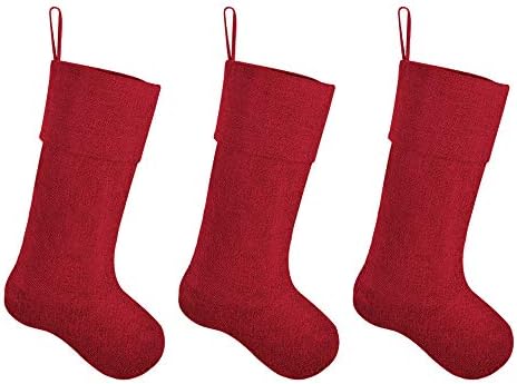 Коледни Чорапи Ivenf, 3 предмет, 18 инча, Бордо Чорапи от Зебло с Пластове Подплата, за Семейни Тържества, Украса за