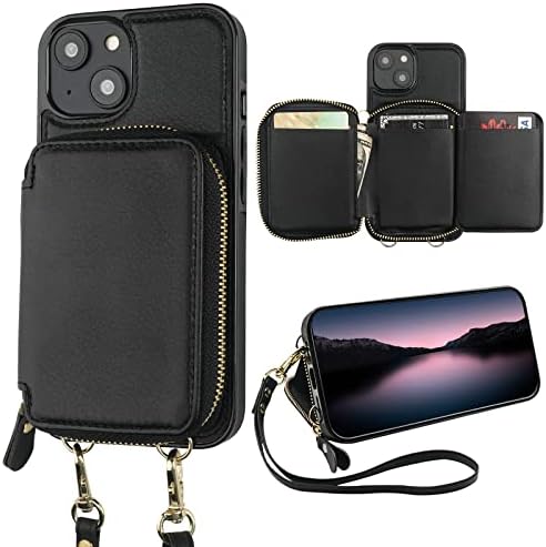 Чанта-портфейл с RFID заключване Bocasal за iPhone 14, Регулируем Чанта-портфейл с цип, през рамо, на Държач за