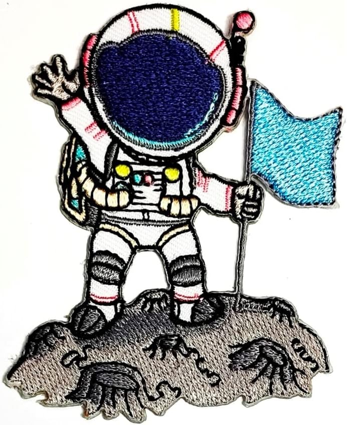 Салфетки плюс 2 бр. Астронавт на Луната Карикатура Космическото приключение бродирана нашивка iron икона шият нашивку