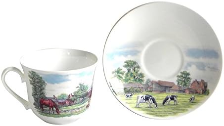Комплект чаени чаши и блюдец Roy Kirkham в английски провинциален стил от фин костен порцелан от Англия