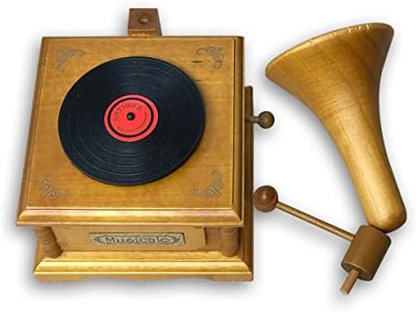 BinkeGG Play [Ромео и Жулиета (време за нас) ] Кафяв дървен грамофон Възбужда Музикална кутия за бижута с Музикален