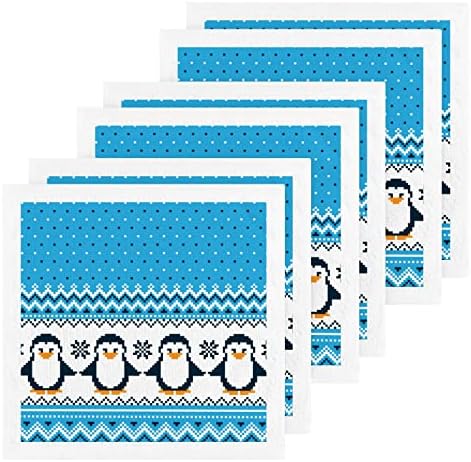 Комплект кърпички за миене на Penguin Animal Blue Stripes - Опаковка от 6 Памучни Кърпички за лице, е добре Абсорбиращи