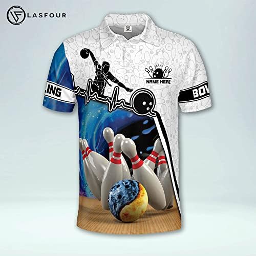 LASFOUR Персонални 3D Риза за Боулинг Унисекс, Обичай Риза за Боулинг с Име, Забавни Тениски за Боулинг САЩ