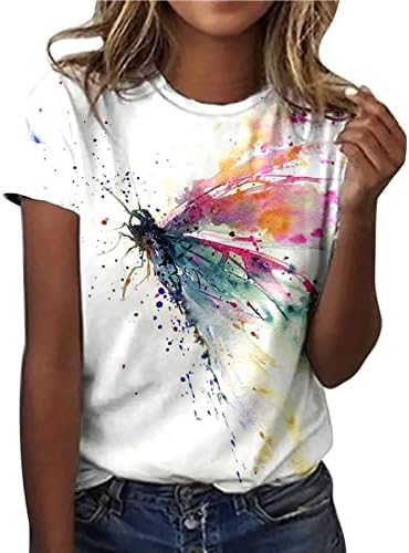 Лятна Есенна Блуза, Тениска за Момичета с Къс Ръкав, Мека Удобно Облекло Памучен Тениска с кръгло деколте и Шарките DA DA