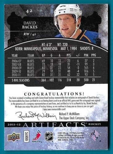 Дейвид Бэкес - Нашивка на тениски с артефакти 2011-12 Auto Emerald 'd 8/8 Card 42 - Тениски НХЛ с автограф