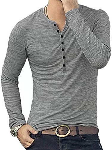 MLANM Мъжки Ежедневни Приталенная Базова тениска Henley с къс /Дълъг ръкав