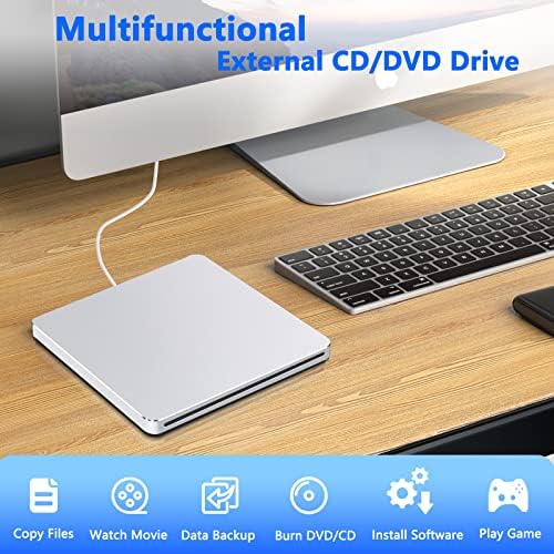 Guamar Външен CD/DVD дискове, USB Type C Устройство за запис на CD и DVD +/-RW Портативен DVD-плейър, лаптоп, Устройство за четене на оптични дискове CD ROM Външен диск за лаптоп Mac Насто