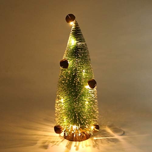 CVHOMEDECO. Настолен Мини-Изкуствена Коледна елха с Ръждив звънци и Топли бели led светлини за коледна украса