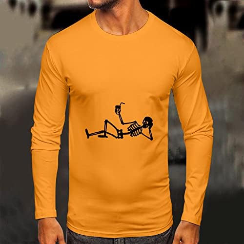 XXBR Мъжки Тениски На Хелоуин, Забавна Тениска с дълъг ръкав и Принтом Скелета, Дебнещ Вечерни Ежедневни тениски