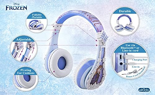 Bluetooth-слушалки eKids Дисни Frozen 2 с микрофон, с по-Малка сила на звука за защита на слуха, Регулируеми
