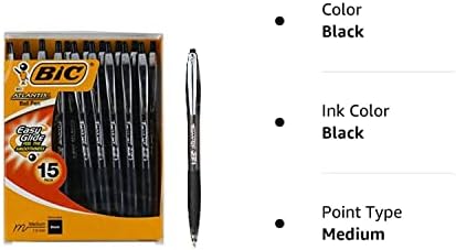 Прибиращ химикалка химикалка BIC Atlantis, 1,0 mm, като Средната точка, Черно мастило, Опаковки от 15