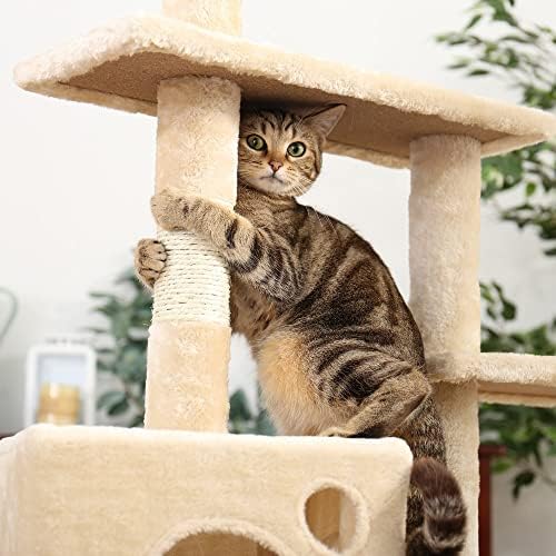 Когтеточка за коте GRETD Котка на Дърво с играчка мишка Легло на най-високо ниво за почивка от сезал за игри (Цвят: A, Размер: One size)