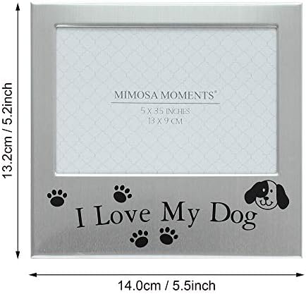 Метална рамка за снимки MIMOSA MOMENTS Пет 5x3 с надпис Аз обичам моя куче и отпечатък от Лапа
