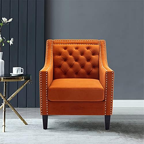 Комплект от 2 стола с оранжев Луксозен акцент за всекидневната - Съвременно стол средата на века, Диван, Фотьойл sillones
