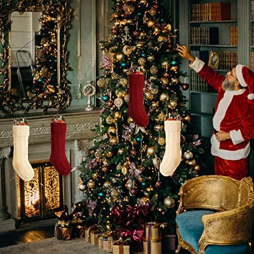 LUTER 4 бр. Големи Коледни Чорапи, 18x5 см, Възли Коледни Чорапи, Класически Коледни Чорапи, цвят Слонова Кост,