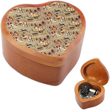 Египетски Богове и Фараони Дървена Музикална Ковчег В Формата на Сърце Музикални Кутии Реколта Дървена Кутия за Подарък