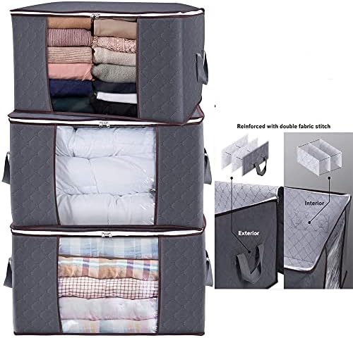 Чанта за съхранение на дрехи, Органайзер Голям капацитет за съхранение с обем 90 л, с Подсилена дръжка, изработена от дебел плат за Одеяла, Постелки, се Сгъва на здрав