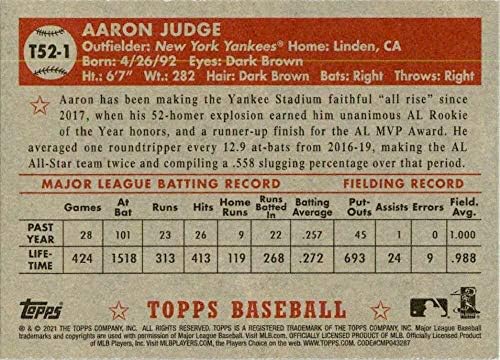 MLB бейзбол 2021 Topps 1952 Topps Redux T52-1 Аарон Джадж-Ню Йорк-Mount Янкис