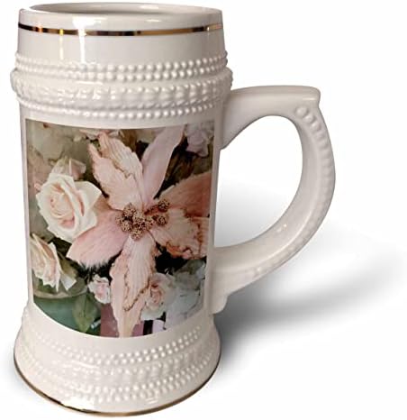 Триизмерно Нежно розово цвете с пера и позлатени. - чаша за стейна на 22 унция (stn-362904-1)