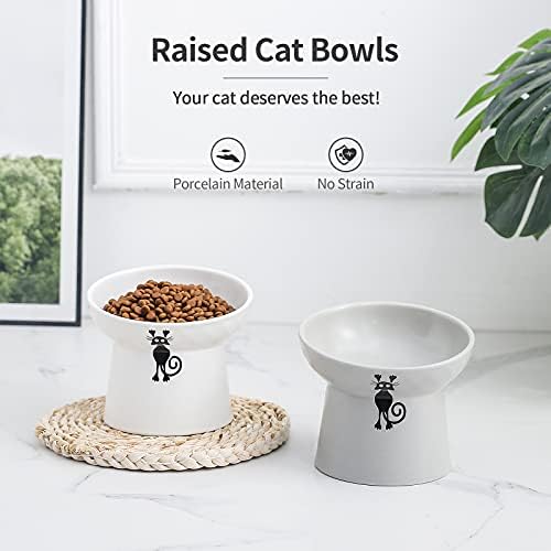 Наклонени Керамични Купички за котки TAMAYKIM, Определени Мисок за храна и вода за 8 унции за Коте, Порцеланова Купа