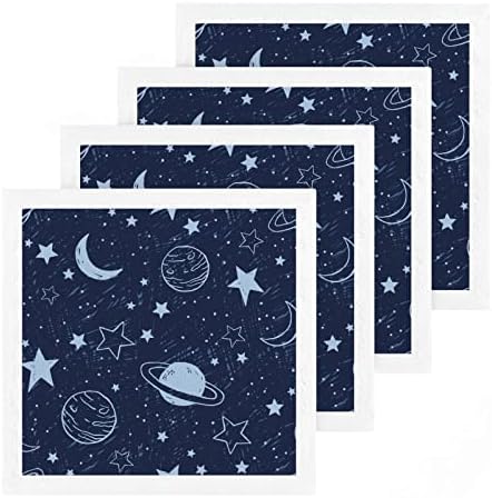 Гъба Kigai 4 опаковки Doodle Blue Planets and Stars – Меки Кърпи За лице, За фитнес, Хотелски и спа качество,