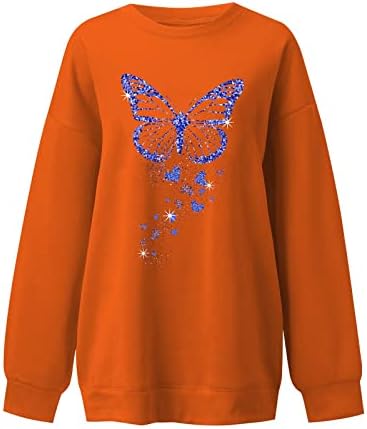 BEUU Дамски Ежедневни Скок с образа на Пеперудите, Тениски, Пуловери с принтом, Тениски с дълъг ръкав, Свободни Блузи с кръгло деколте